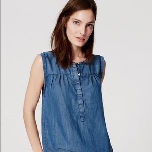 Ann Taylor Loft Chambray Sleeveless Henley Top